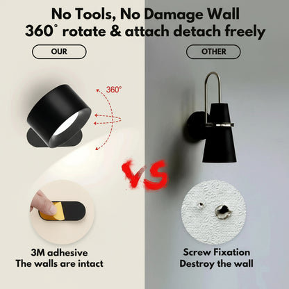 Rotating Wall Lamp, Cordless LED for Home