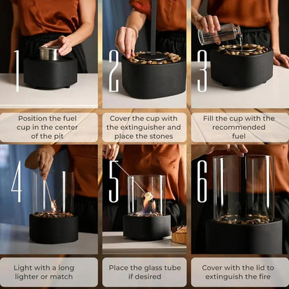 Glass Table Fireplace, Small and Portable