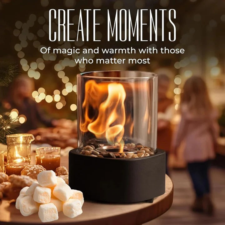 Glass Table Fireplace, Small and Portable