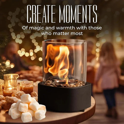 Glass Table Fireplace, Small and Portable