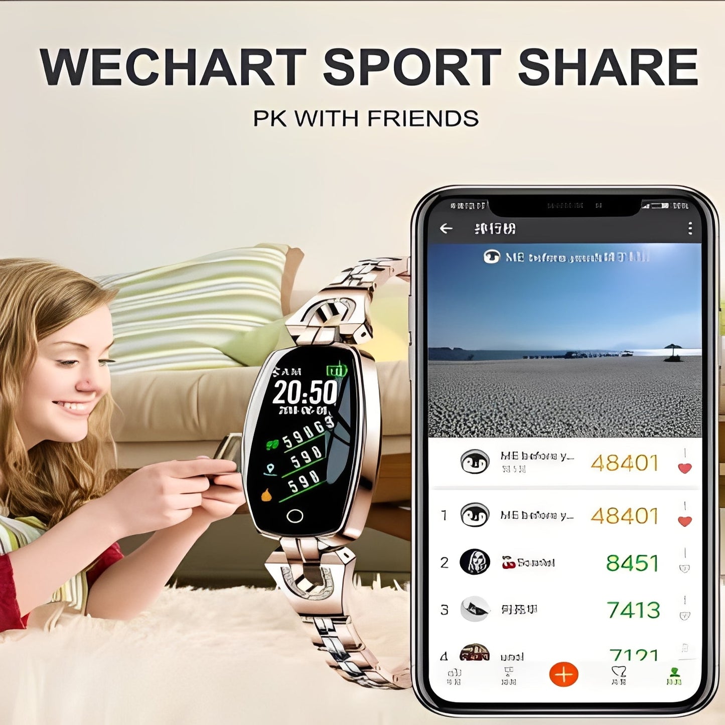 Women Smart Fitness Bracelet with Activity and Heart Rate Tracking