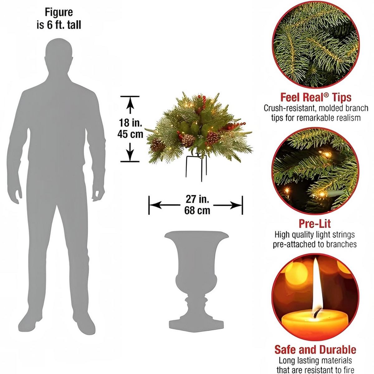 Artificial Christmas Tree Urn Filler Pre-lit Decoration