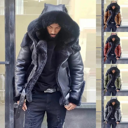 Men’s PU Jacket with Hood for Cold-Weather Use