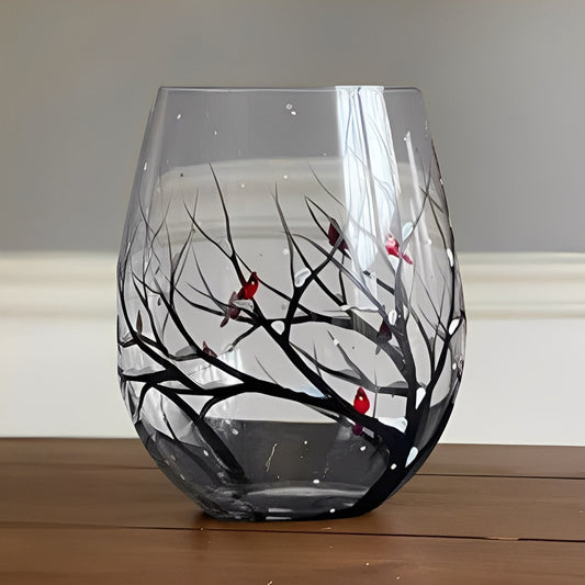 Art Wine Glasses Hand Painted Four Seasons of Tree Design