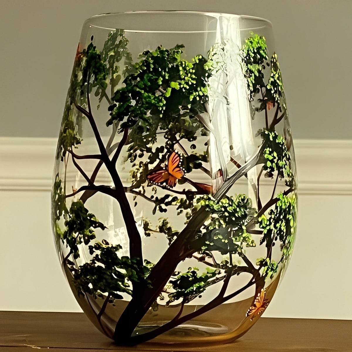 Art Wine Glasses Hand Painted Four Seasons of Tree Design