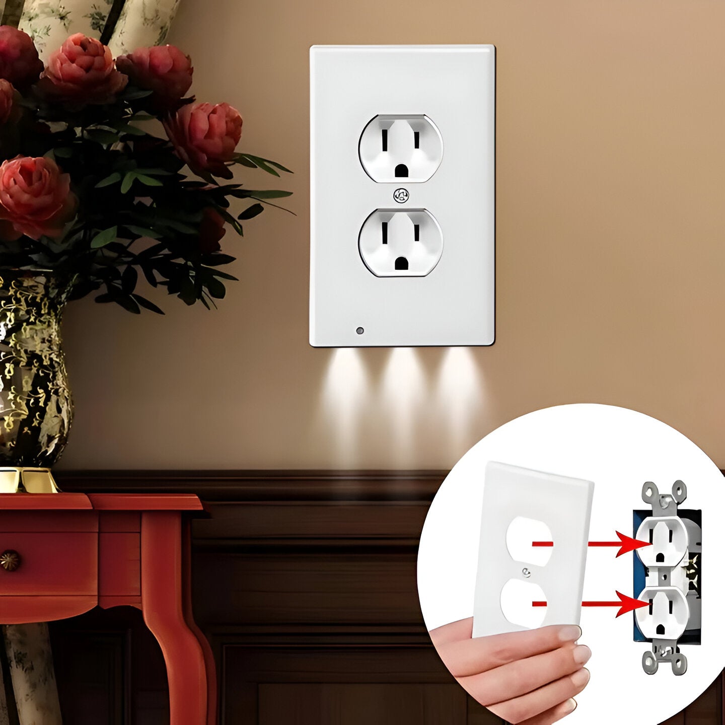 Outlet Wall Plate 4 Pack with Built-in LED Night Lights