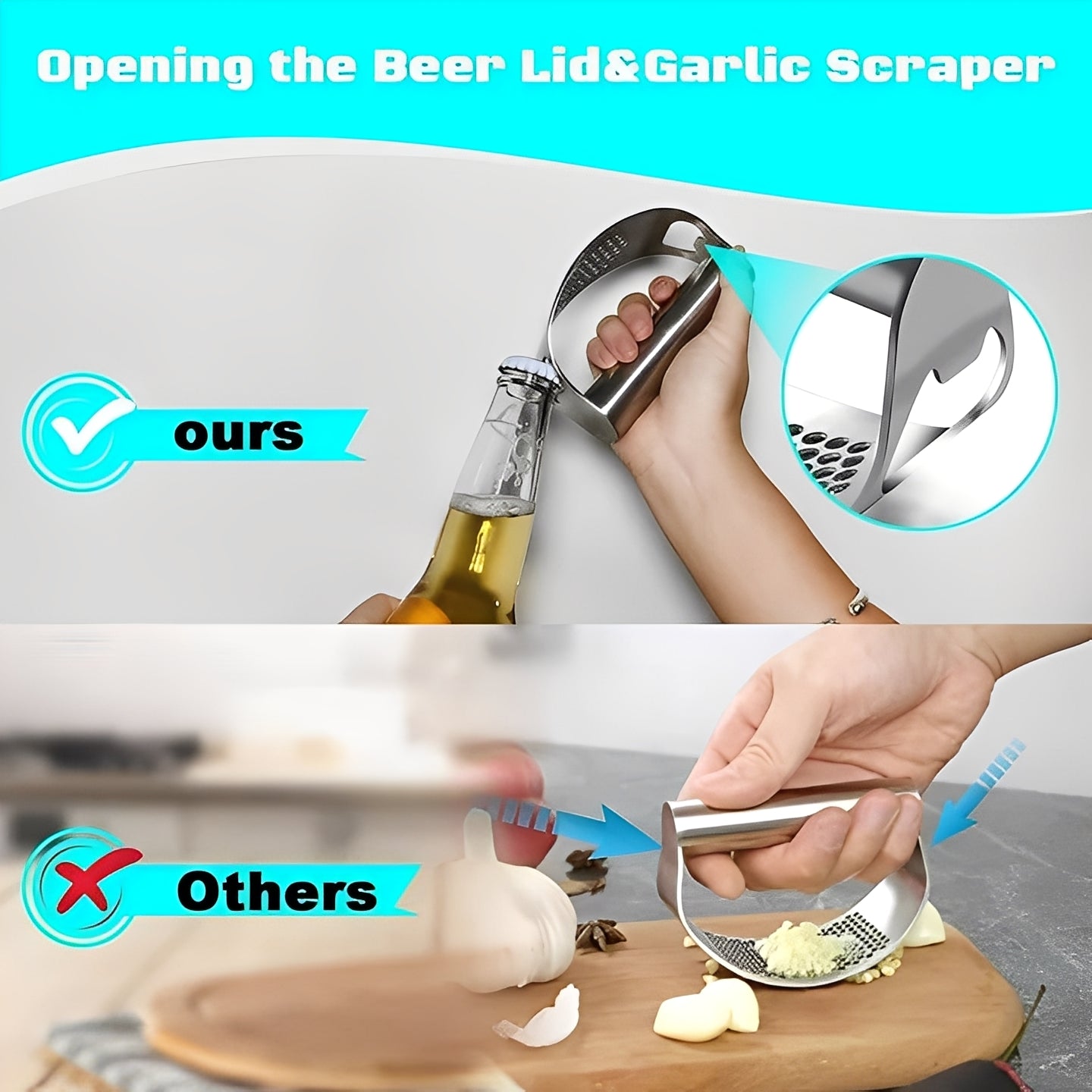 Garlic Rocker Press Set Kitchen Tool and Mincer