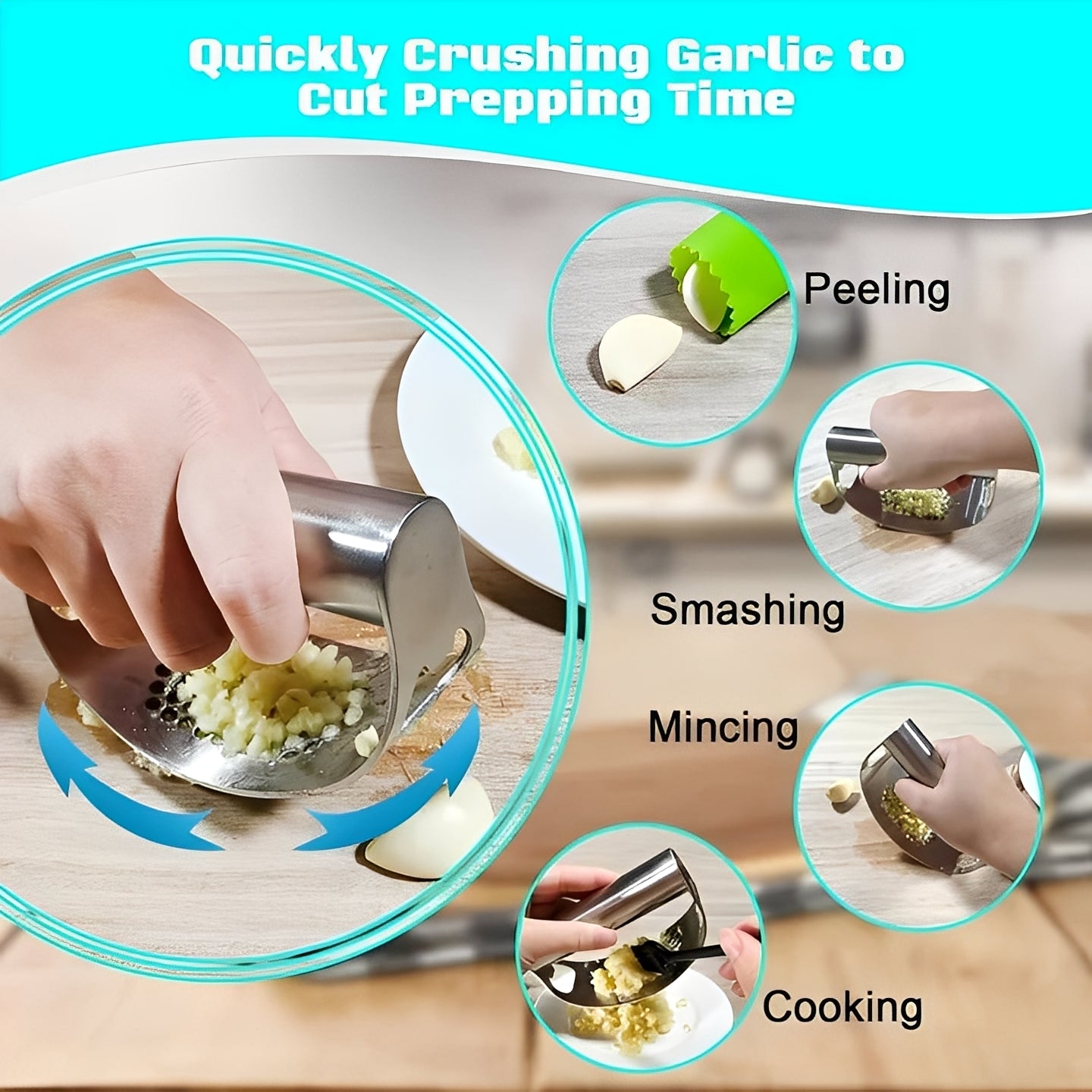 Garlic Rocker Press Set Kitchen Tool and Mincer