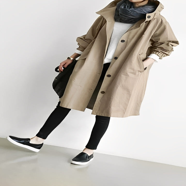 Women Trench Coat Hooded and Waterproof