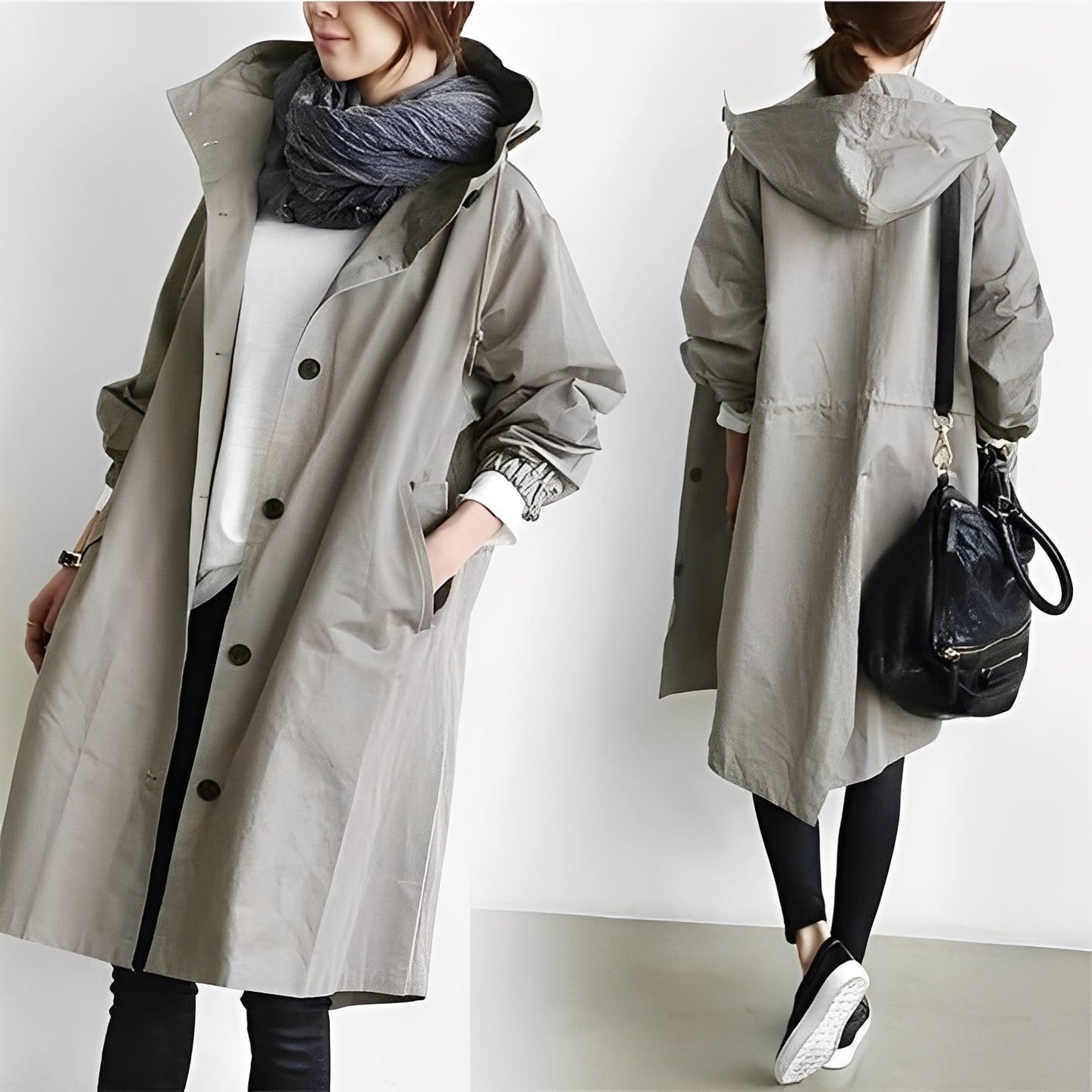 Women Trench Coat Hooded and Waterproof