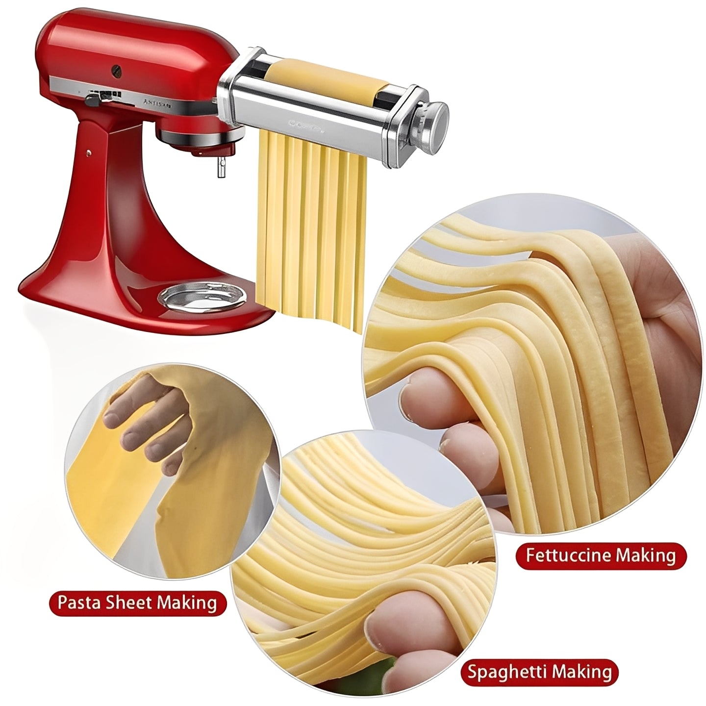 Stand Mixer Attachment for Pasta Dough Rolling and Cutting