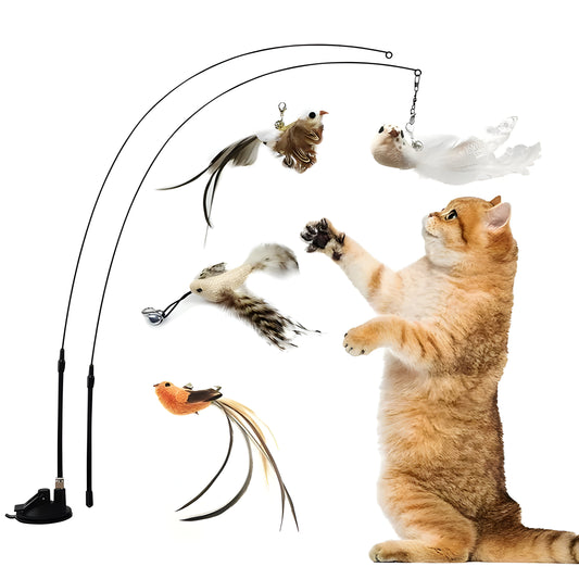 Feather Bird Simulation Toy Set for Cats and Kitten Play