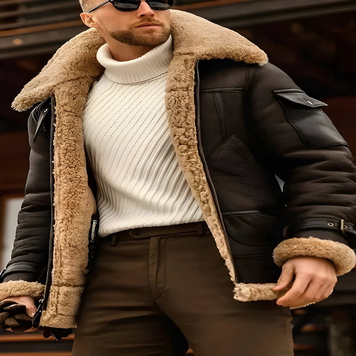 Camel Style Leather Flying Jacket for Men and Casual Wear