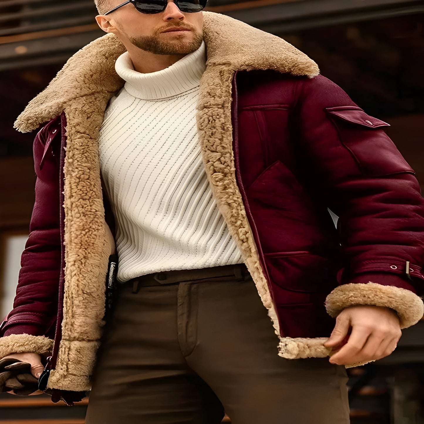 Camel Style Leather Flying Jacket for Men and Casual Wear