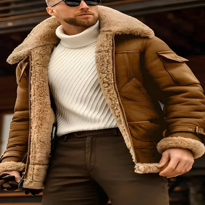 Camel Style Leather Flying Jacket for Men and Casual Wear