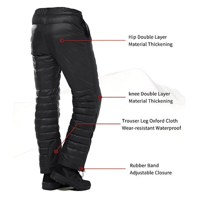 Outdoor Hiking and Skiing Pants Thermal Goose Down with Zipper