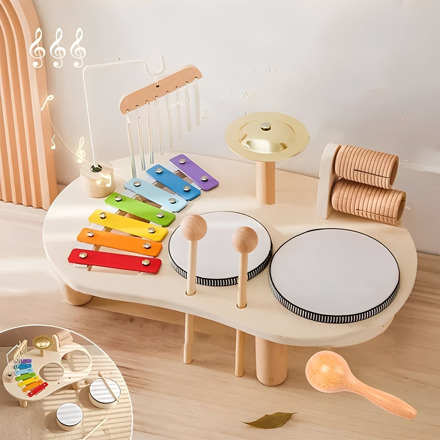 Wooden Drum Kit Montessori Style for Child Development
