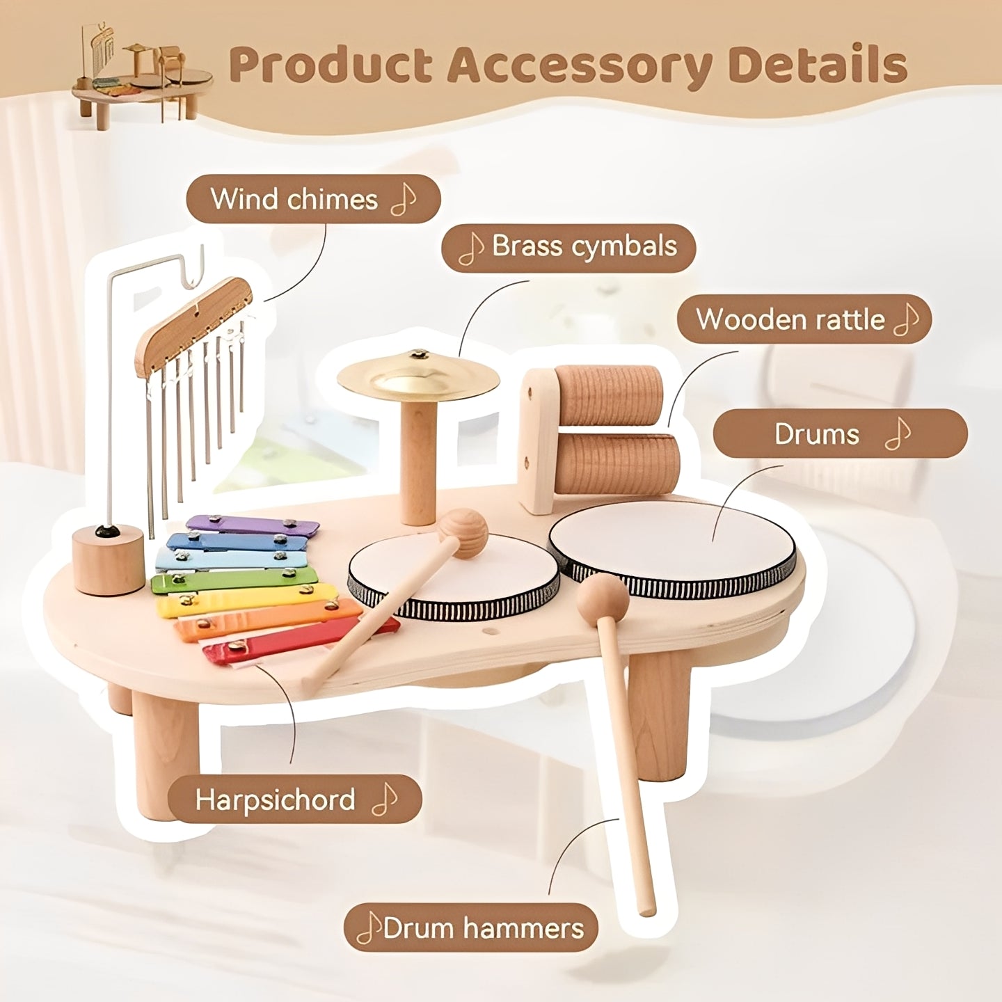 Wooden Drum Kit Montessori Style for Child Development