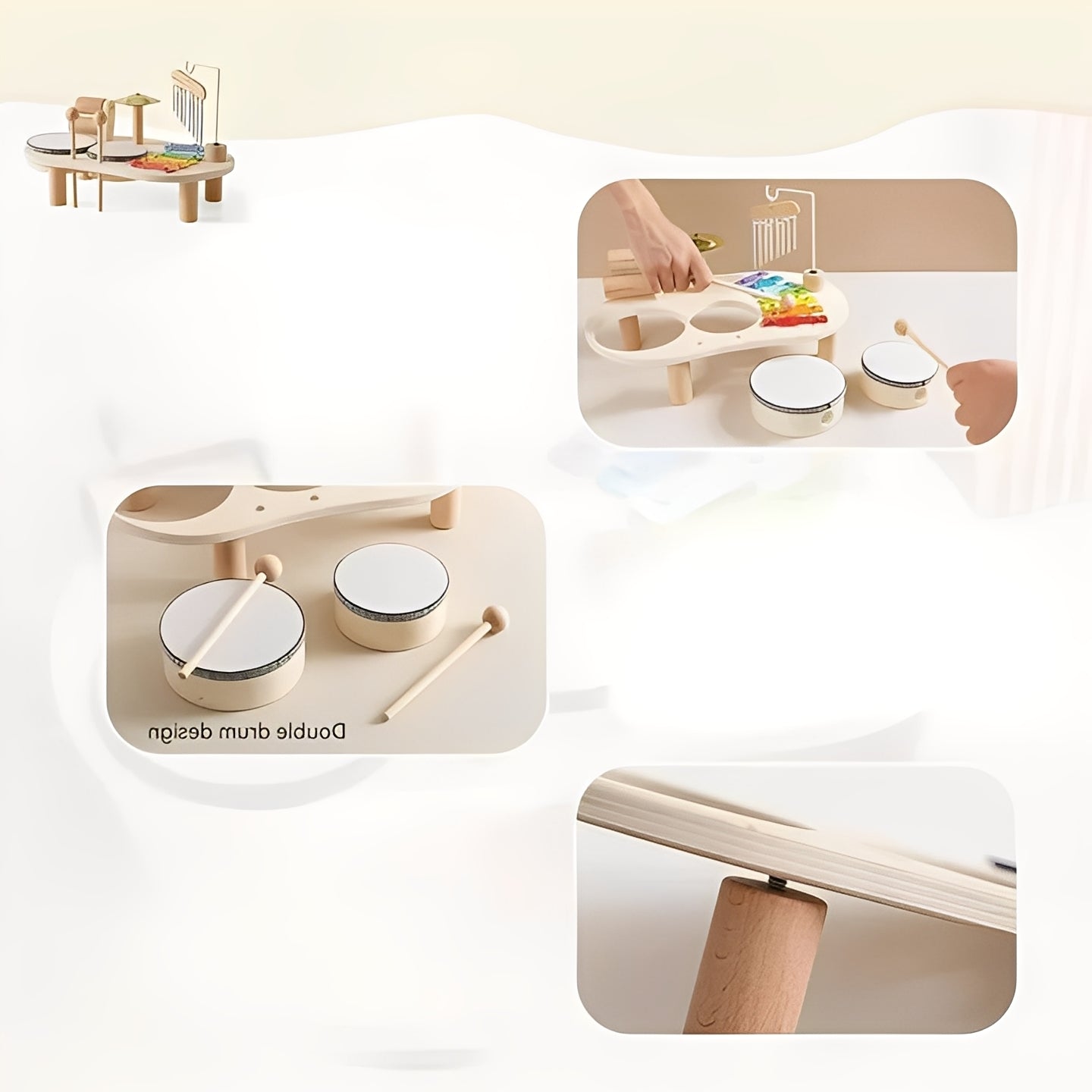 Wooden Drum Kit Montessori Style for Child Development