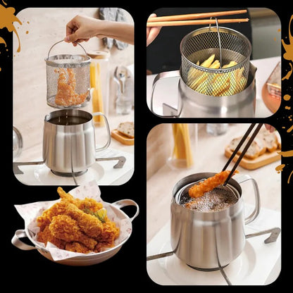 2 in 1 Deep Fryer Pot with Strainer for Home Cooking