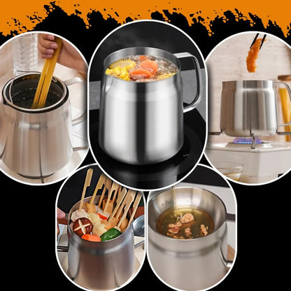 2 in 1 Deep Fryer Pot with Strainer for Home Cooking