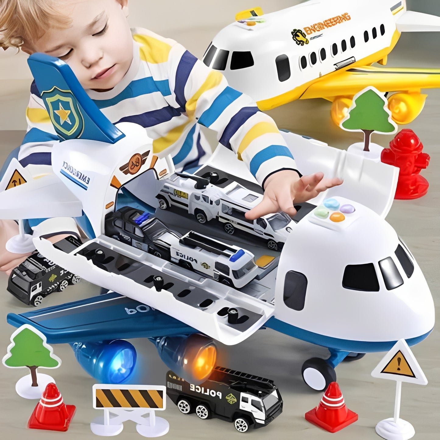 Kids Airplane Toy Set with Vehicles for Play