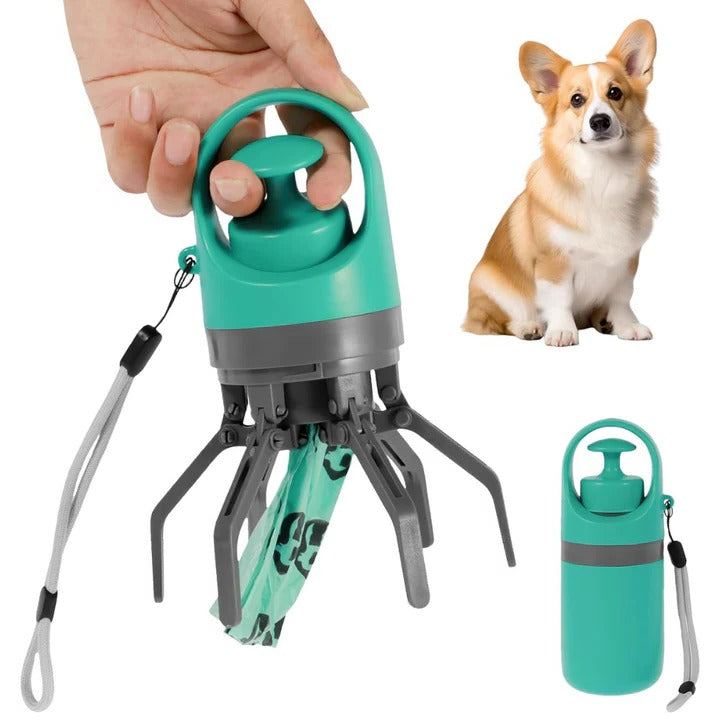 Dog Waste Picker Upper Claw with Integrated Bag Dispenser