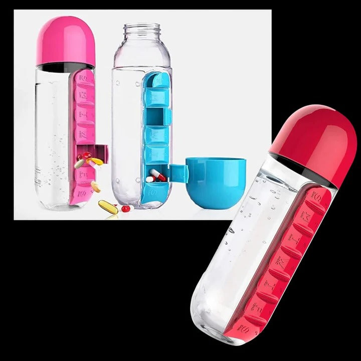 Pill Organizer Water Bottle for Medication and Hydration