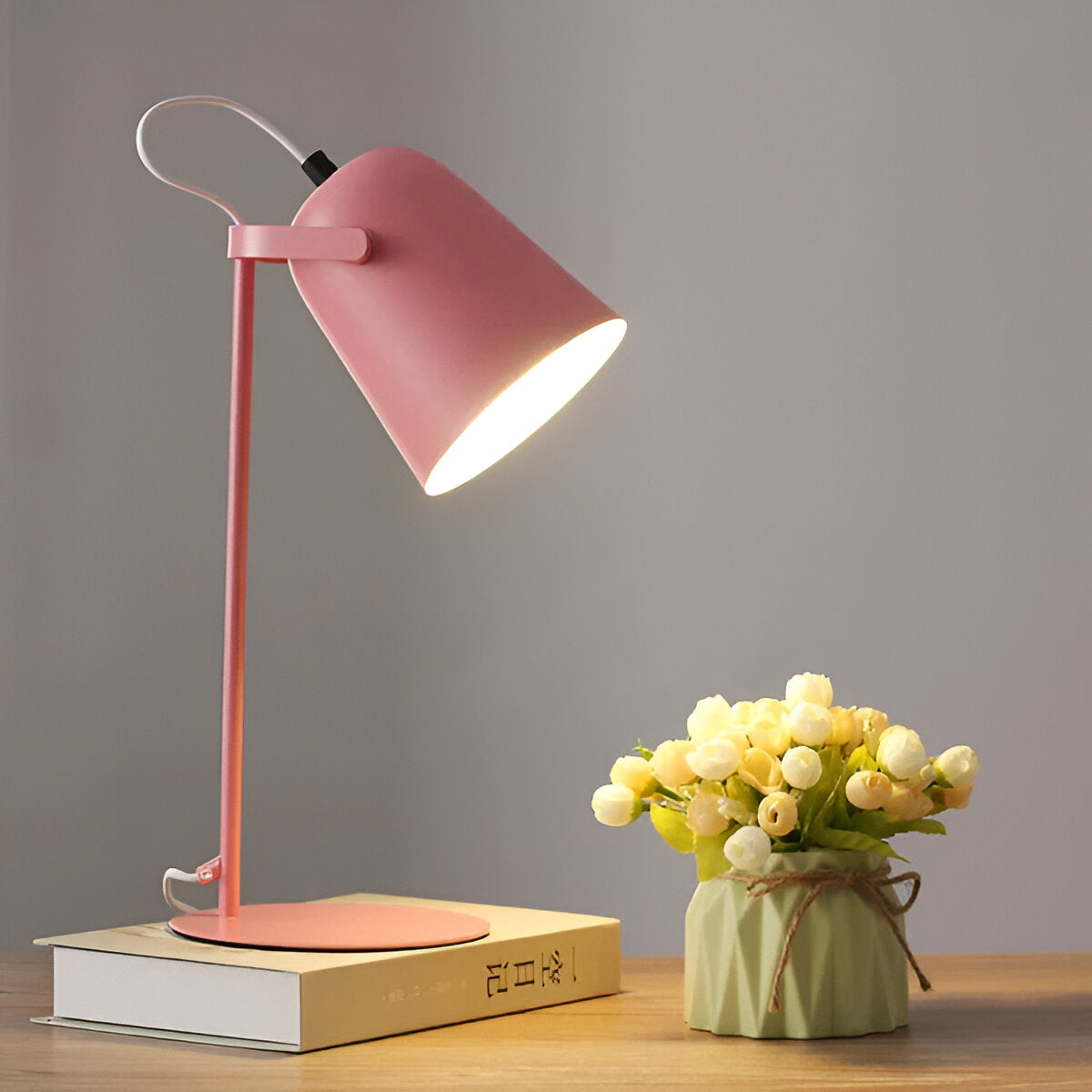 Nordic Iron Table Lamp Macaron Color Bucket Design