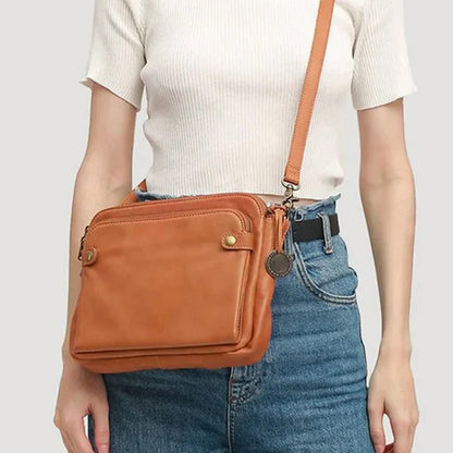 Crossbody Leather Shoulder Bag Three Layer Design and Clutch