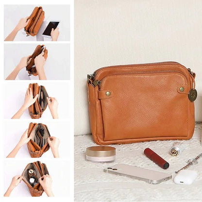 Crossbody Leather Shoulder Bag Three Layer Design and Clutch