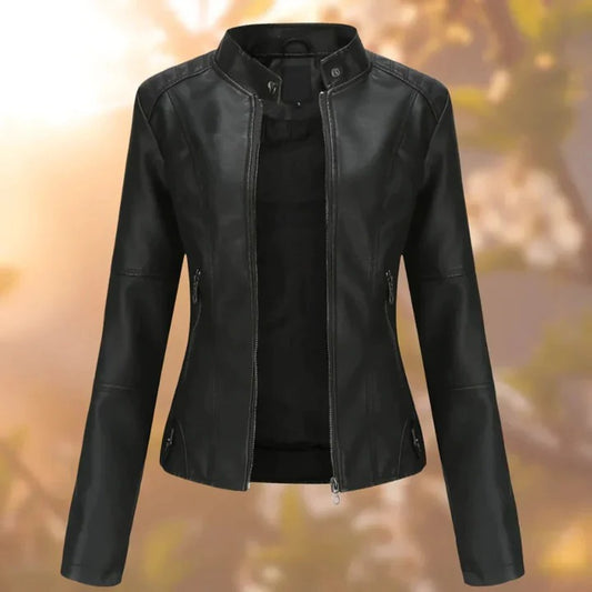 Leather Jacket for Women with Zipper and Pockets