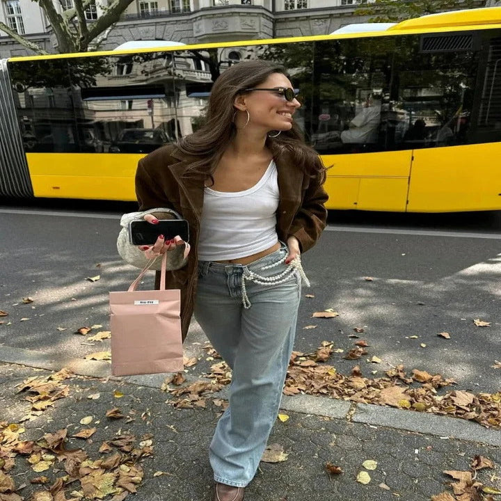 Women's Brown Suede Jacket with Zipper and Pockets