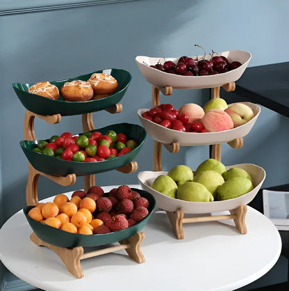 Tiered Wooden Bowl for Fruit and Vegetable Storage