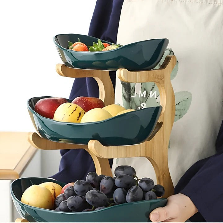 Tiered Wooden Bowl for Fruit and Vegetable Storage