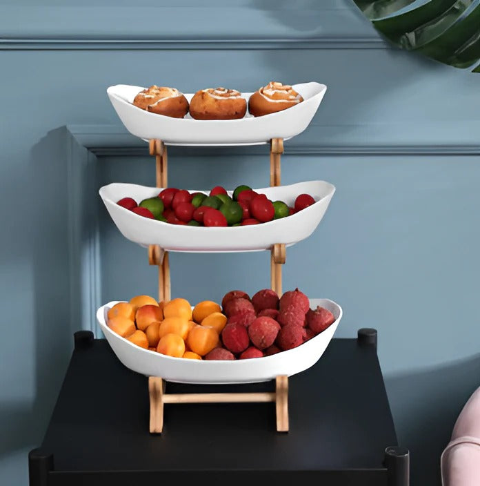 Tiered Wooden Bowl for Fruit and Vegetable Storage