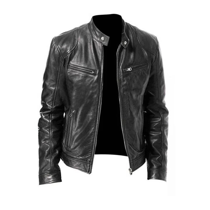 Leather Jacket for Men with Pockets and Zipper