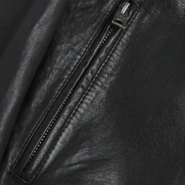 Leather Jacket for Men with Pockets and Zipper