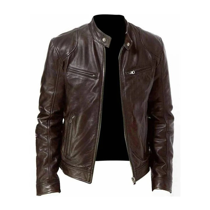 Leather Jacket for Men with Pockets and Zipper