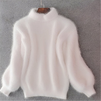 Women's Comfortable Loose Knit Sweater Solid Angora Blend