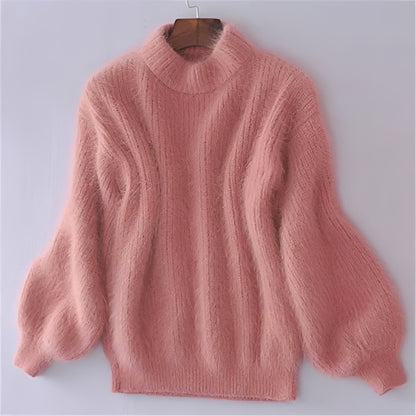 Women's Comfortable Loose Knit Sweater Solid Angora Blend