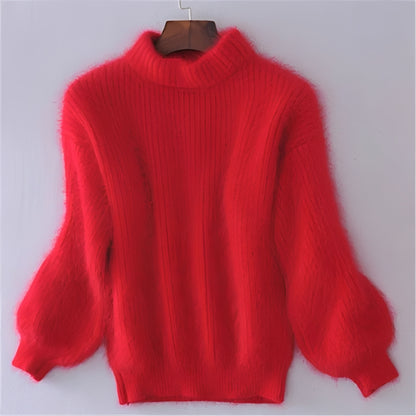 Women's Comfortable Loose Knit Sweater Solid Angora Blend