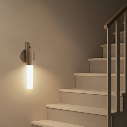 Motion Sensor Night Light Magnetic Base Wood Grain Style