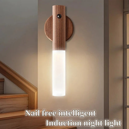 Motion Sensor Night Light Magnetic Base Wood Grain Style