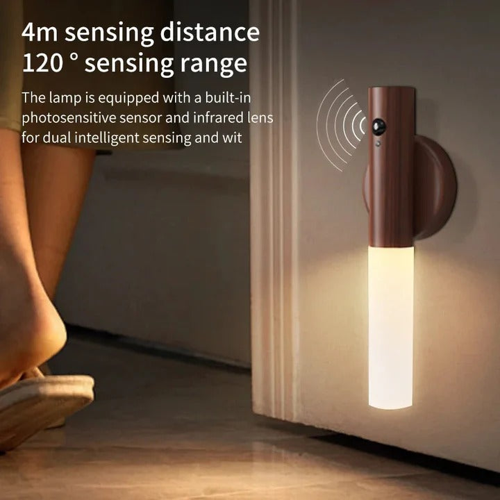 Motion Sensor Night Light Magnetic Base Wood Grain Style