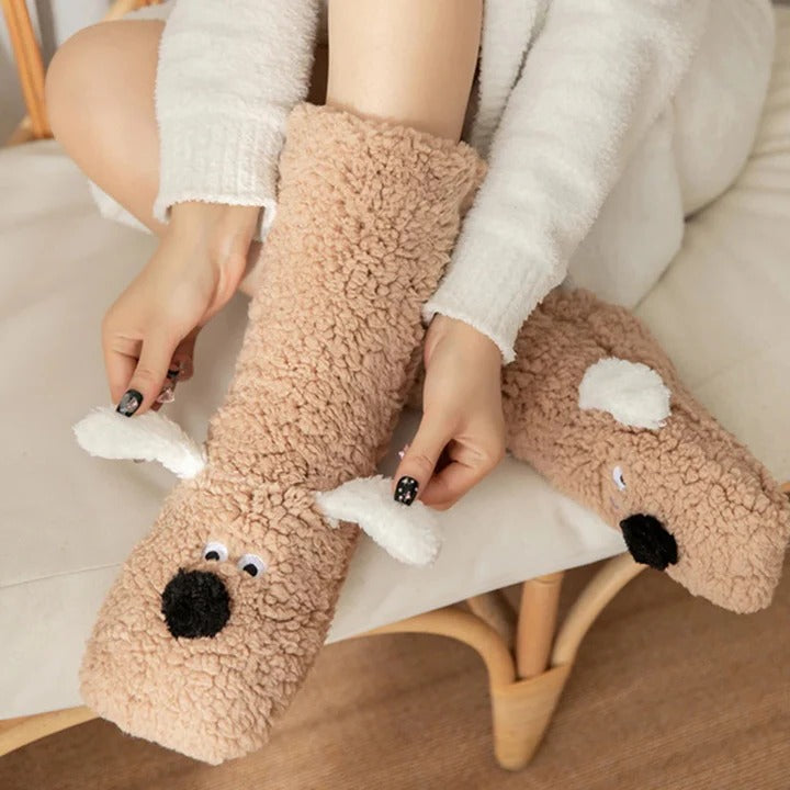 Soft Dog Print Fuzzy Socks Winter Leg Warmer