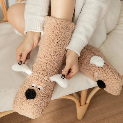 Soft Dog Print Fuzzy Socks Winter Leg Warmer