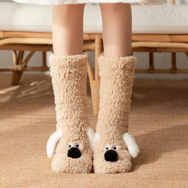 Soft Dog Print Fuzzy Socks Winter Leg Warmer