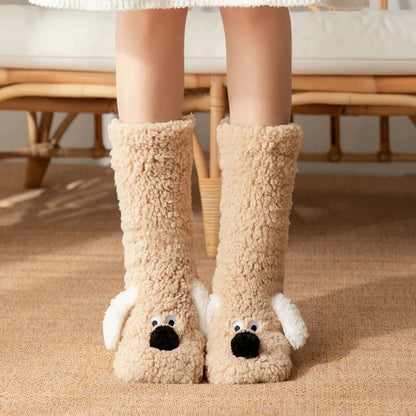 Soft Dog Print Fuzzy Socks Winter Leg Warmer