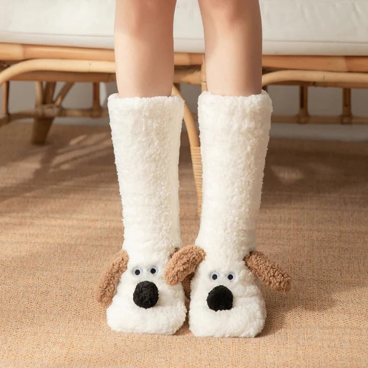 Soft Dog Print Fuzzy Socks Winter Leg Warmer